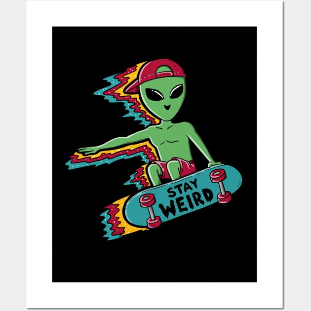 Alien and skateboard Wall Art by coffeeman